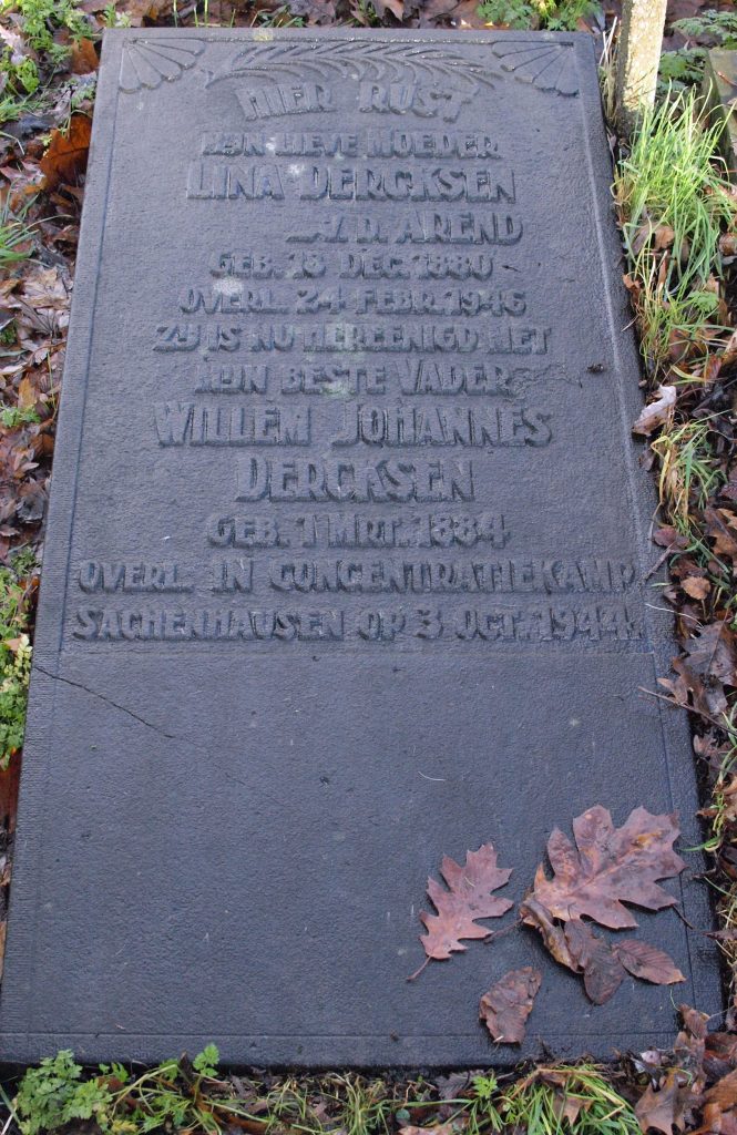 Dercksens gedenksteen op de Oude Begraafplaats Gouda (Foto: werkgroep Verzetshelden Oosterwei)